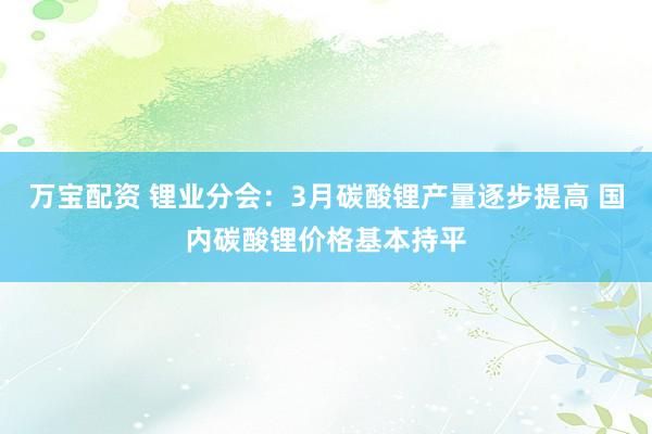 万宝配资 锂业分会：3月碳酸锂产量逐步提高 国内碳酸锂价格基本持平