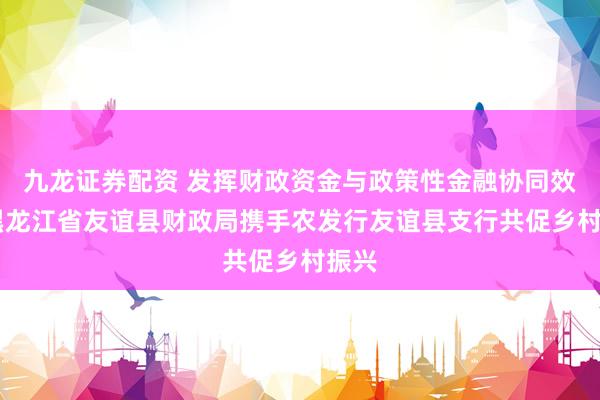 九龙证券配资 发挥财政资金与政策性金融协同效应 黑龙江省友谊县财政局携手农发行友谊县支行共促乡村振兴